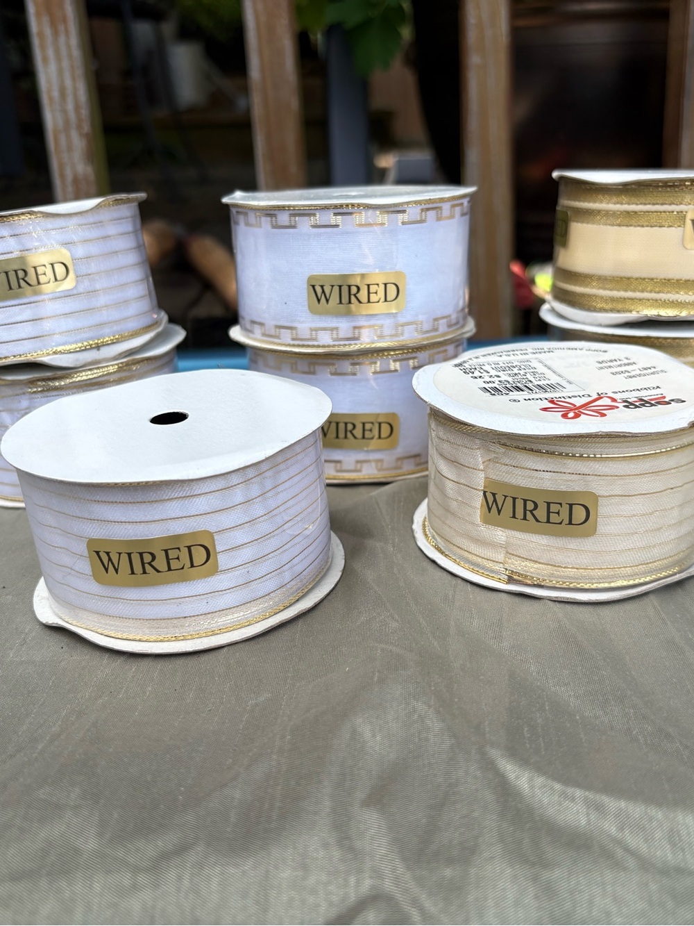 Wired White and Gold Decorative Ribbon Spool - Holiday Crafting
